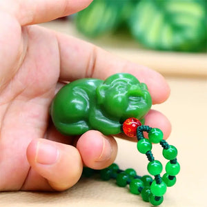 Jade Pig Pendant Chinese Carved Gemstones Necklace Vintage Jewelry Green