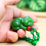 Jade Pig Pendant Chinese Carved Gemstones Necklace Vintage Jewelry Green