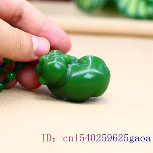 Jade Pig Pendant Chinese Carved Gemstones Necklace Vintage Jewelry Green