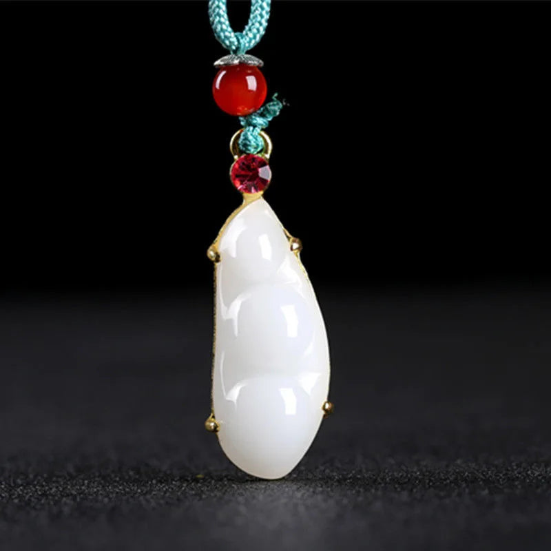 Jade Pods Pendant Necklace Zircon Jewelry 925 Silver Charm Women