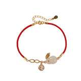 Jade Rabbit Red Rope Lucky Bracelet S925 Sterling Silver Gold-Plated Hetian Jade