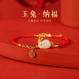 Jade Rabbit Red Rope Lucky Bracelet S925 Sterling Silver Gold-Plated Hetian Jade