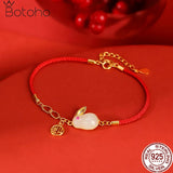 Jade Rabbit Red Rope Lucky Bracelet S925 Sterling Silver Gold-Plated Hetian Jade