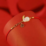 Jade Rabbit Red Rope Lucky Bracelet S925 Sterling Silver Gold-Plated Hetian Jade