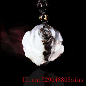 Jade Rose Pendant Charm Amulet Carved Necklace Natural Jadeite Jewelry