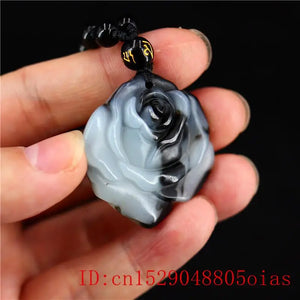 Jade Rose Pendant Charm Amulet Carved Necklace Natural Jadeite Jewelry