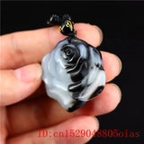 Jade Rose Pendant Charm Amulet Carved Necklace Natural Jadeite Jewelry