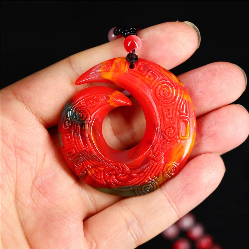 Double Sided Jade Rune Pendant Necklace for Men Women