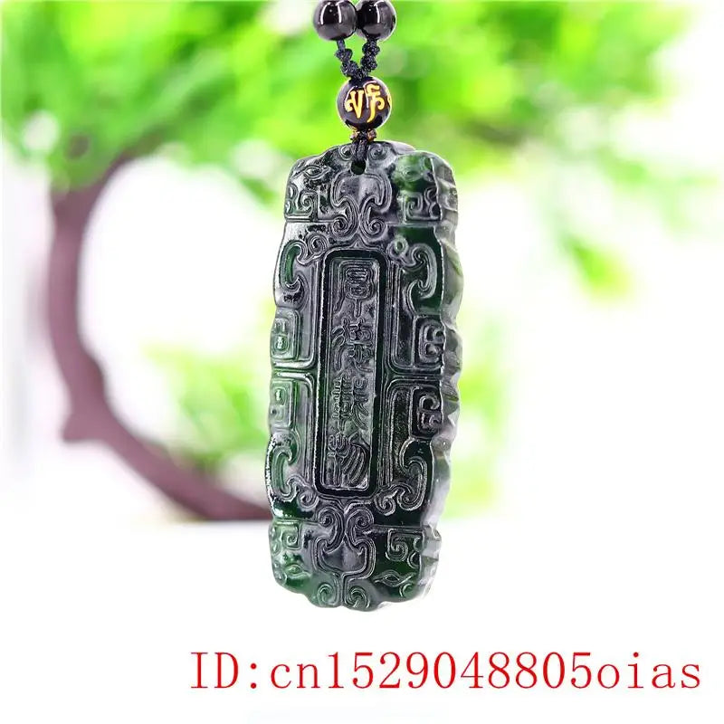 Jade Scripture Pendant Necklace Natural Green Charm Amulet