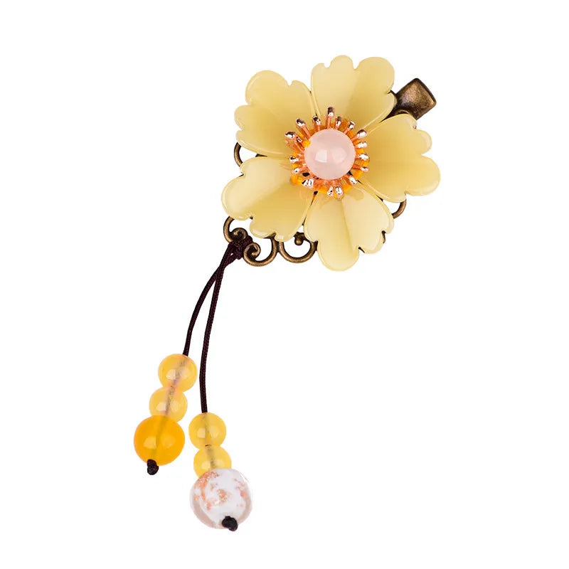 Jade Stone Barrettes Flowers Hairpin Charm Jadeite Jewelry Amulet Accessories