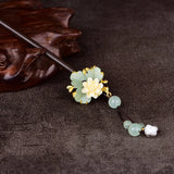 Jade Stone Flowers Hair Sticks Hairpin Charms