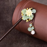 Jade Stone Flowers Hair Sticks Hairpin Charms