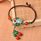 Chinese Carved Jade Stone Flower Anklets for Women
