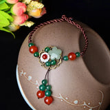 Chinese Carved Jade Stone Flower Anklets for Women