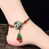 Chinese Carved Jade Stone Flower Anklets for Women
