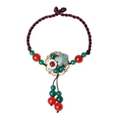 Chinese Carved Jade Stone Flower Anklets for Women