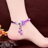 Jade Stone Jadeite Emerald Flower Anklets Charm Jewellery Accessories