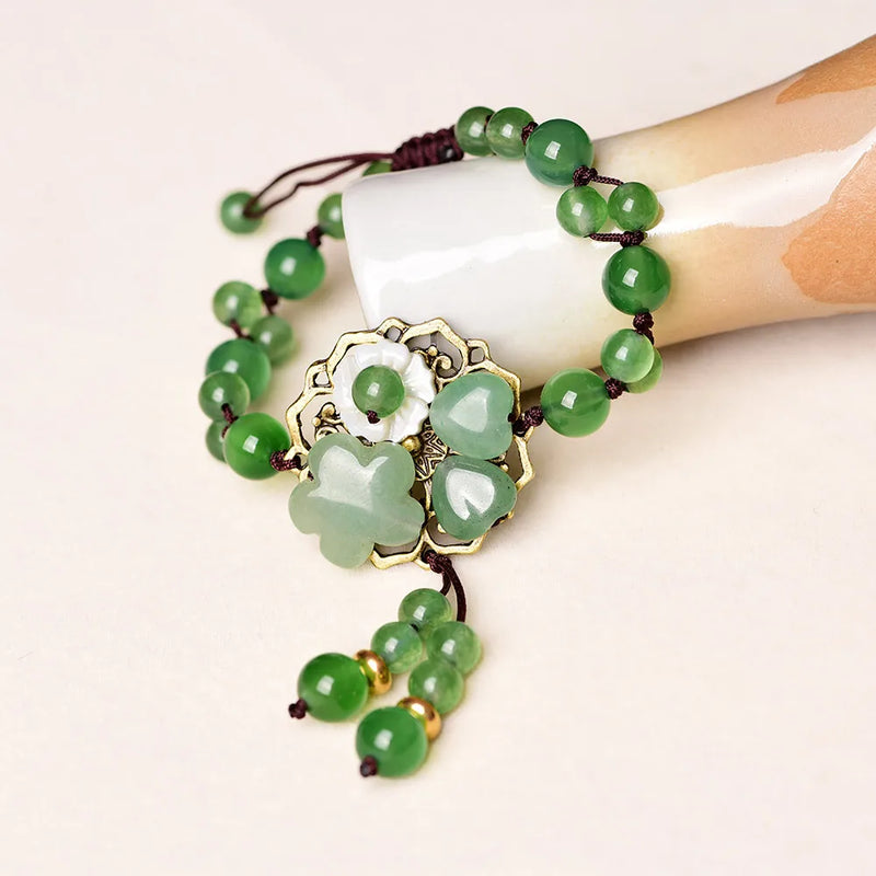 Jade Stone Jadeite Emerald Flower Bracelet Charm Jewellery for Women