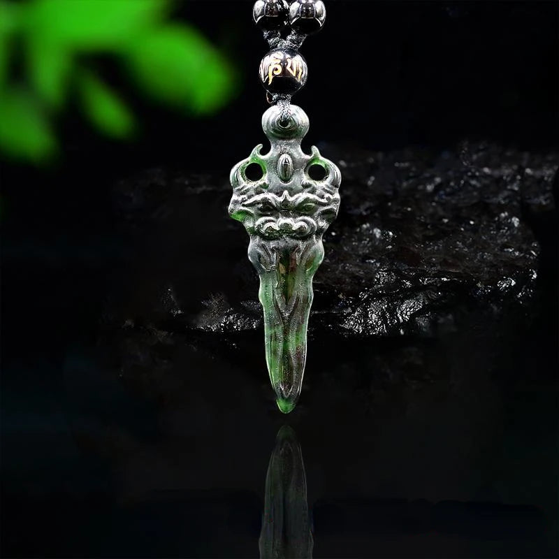 Jade Sword Pendant Necklace Green Amulet Chinese Charm