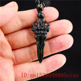 Jade Sword Pendant Necklace Green Amulet Chinese Charm