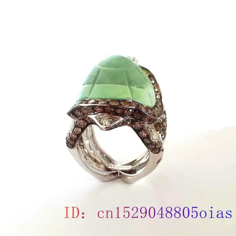 Green Jadeite Turtle Rings for Women Charm Vintage Jewelry