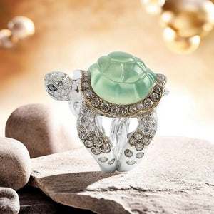 Green Jadeite Turtle Rings for Women Charm Vintage Jewelry