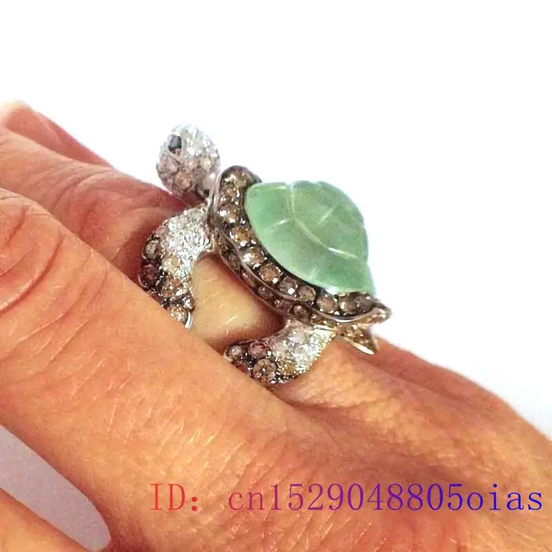 Green Jadeite Turtle Rings for Women Charm Vintage Jewelry