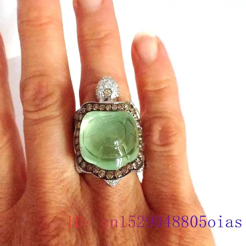 Green Jadeite Turtle Rings for Women Charm Vintage Jewelry