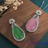 Vintage 925 Silver Jade Water Droplets Pendant Necklace