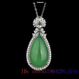 Vintage 925 Silver Jade Water Droplets Pendant Necklace