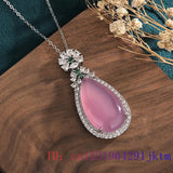 Vintage 925 Silver Jade Water Droplets Pendant Necklace
