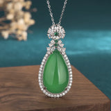 Vintage 925 Silver Jade Water Droplets Pendant Necklace