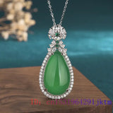 Vintage 925 Silver Jade Water Droplets Pendant Necklace