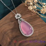 Vintage 925 Silver Jade Water Droplets Pendant Necklace