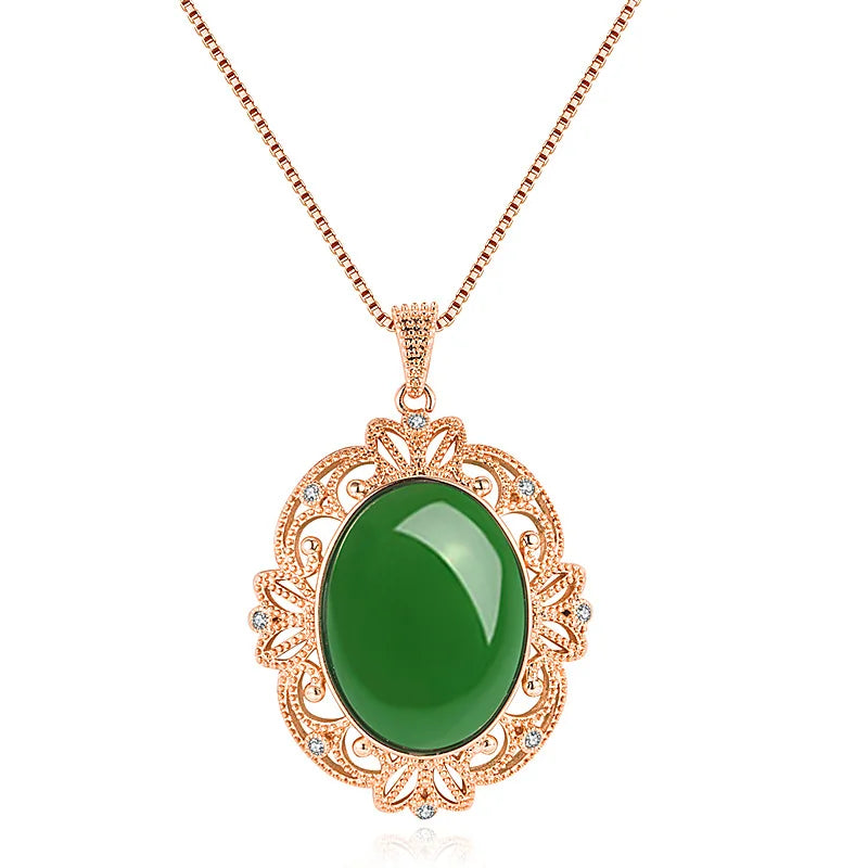 Jade Water Drop Pendant 925 Silver Amulet Charm Agate Gemstone Jewelry