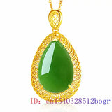Jade Water Drop Pendant Agate Charm 925 Silver Necklace