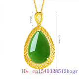Jade Water Drop Pendant Agate Charm 925 Silver Necklace