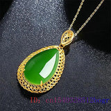 Jade Water Drop Pendant Agate Charm 925 Silver Necklace