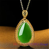Jade Water Drop Pendant Agate Charm 925 Silver Necklace