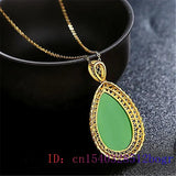 Jade Water Drop Pendant Agate Charm 925 Silver Necklace