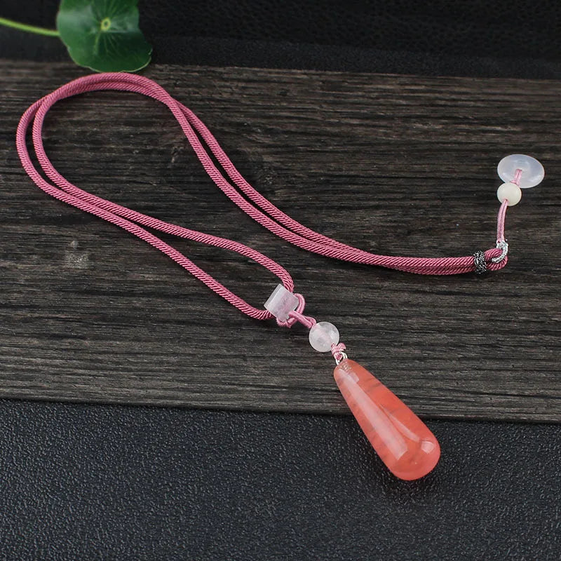 Jade Water Drop Pendant Chalcedony 925 Silver Amulet Necklace