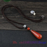 Jade Water Drop Pendant Chalcedony 925 Silver Amulet Necklace