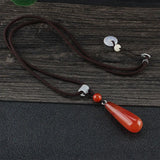 Jade Water Drop Pendant Chalcedony 925 Silver Amulet Necklace