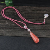 Jade Water Drop Pendant Chalcedony 925 Silver Amulet Necklace