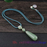 Jade Water Drop Pendant Chalcedony 925 Silver Amulet Necklace