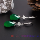 Green Chalcedony Water Droplet Earrings 925 Silver Women's Jewelry