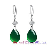 Green Chalcedony Water Droplet Earrings 925 Silver Women's Jewelry