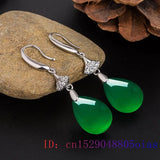 Green Chalcedony Water Droplet Earrings 925 Silver Women's Jewelry