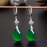 Green Chalcedony Water Droplet Earrings 925 Silver Women's Jewelry