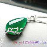 Jade Water Droplet Pendant Charm 925 Silver Necklace Chalcedony Hetian Jewelry